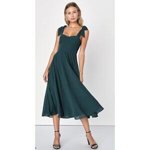 NWOT Sophisticated Charisma Dark Teal Tie-Strap A-Line Midi Dress